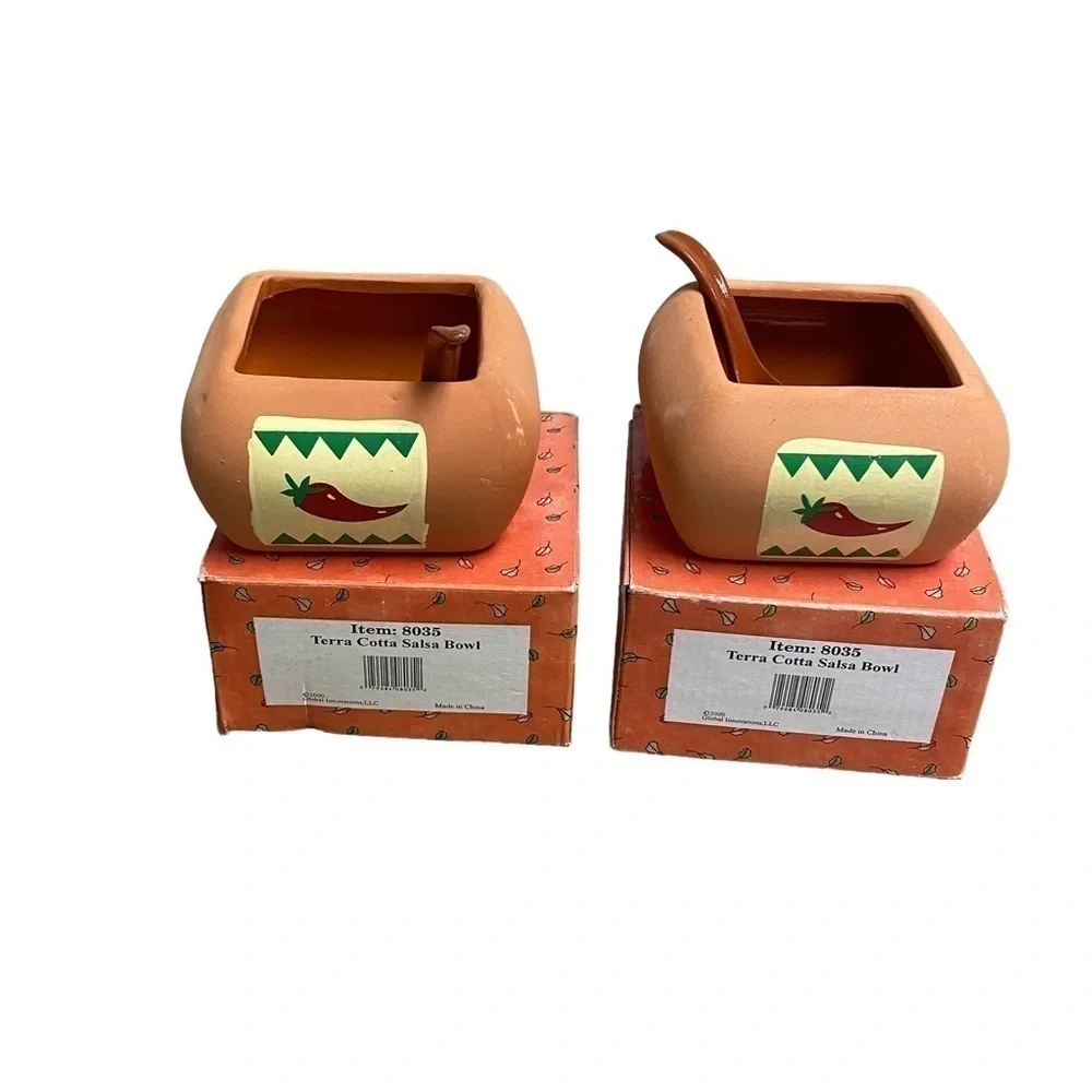 Terra Cotta set‎ of salsa bowls with spoons